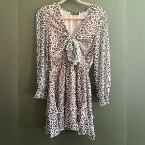 Light Pink Leopard Print Tie Front Dress